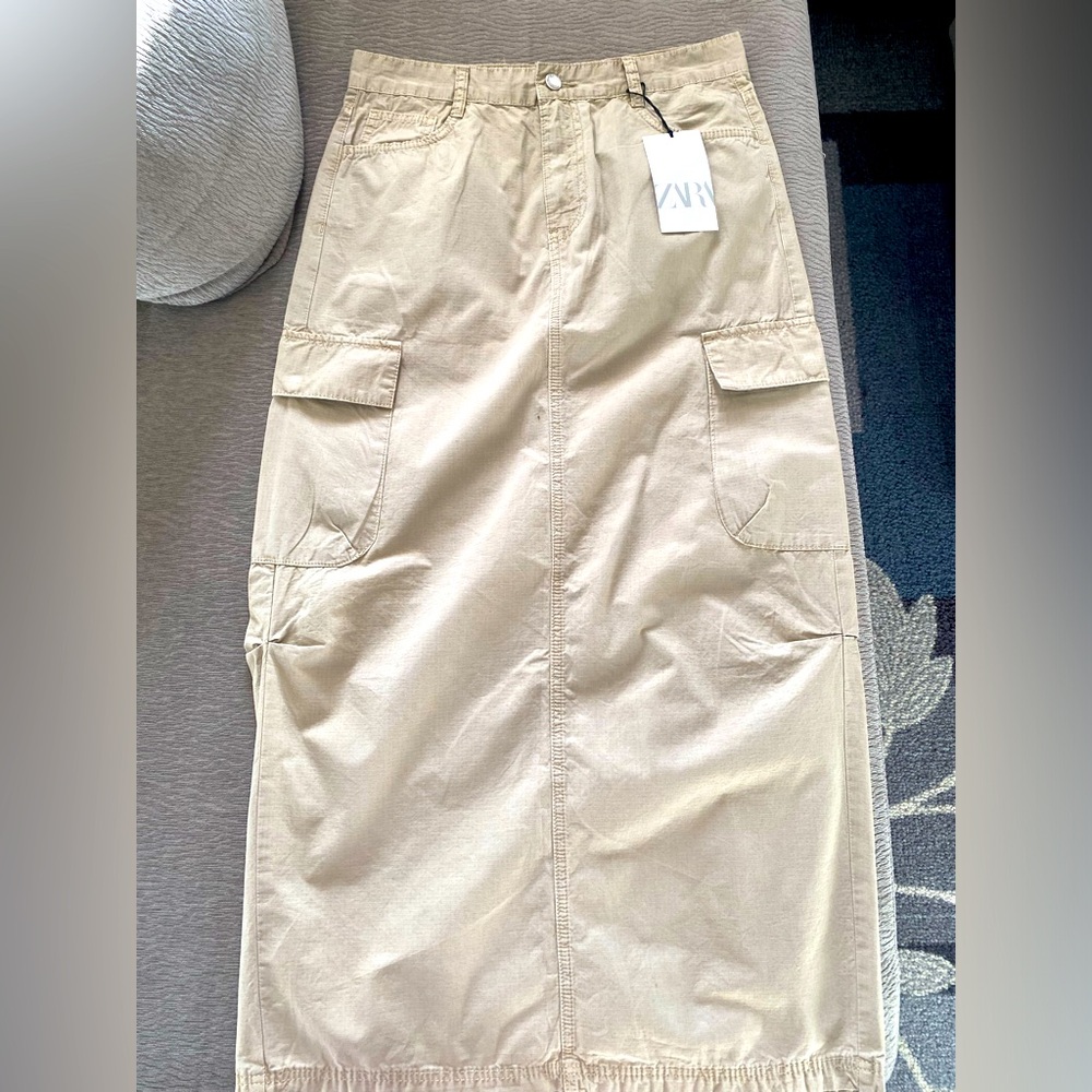 ZARA Tan Cargo Midi Skirt - Size S - NEW